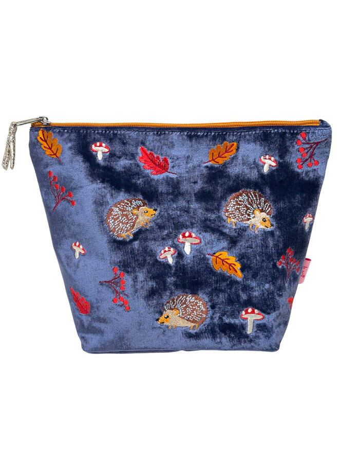 Hedgehog  Embroidered Large  Navy Cosmetic Pouch  177