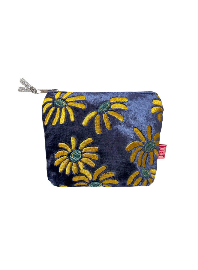Daisies Embroidered Velvet Mini Purse Indigo 213