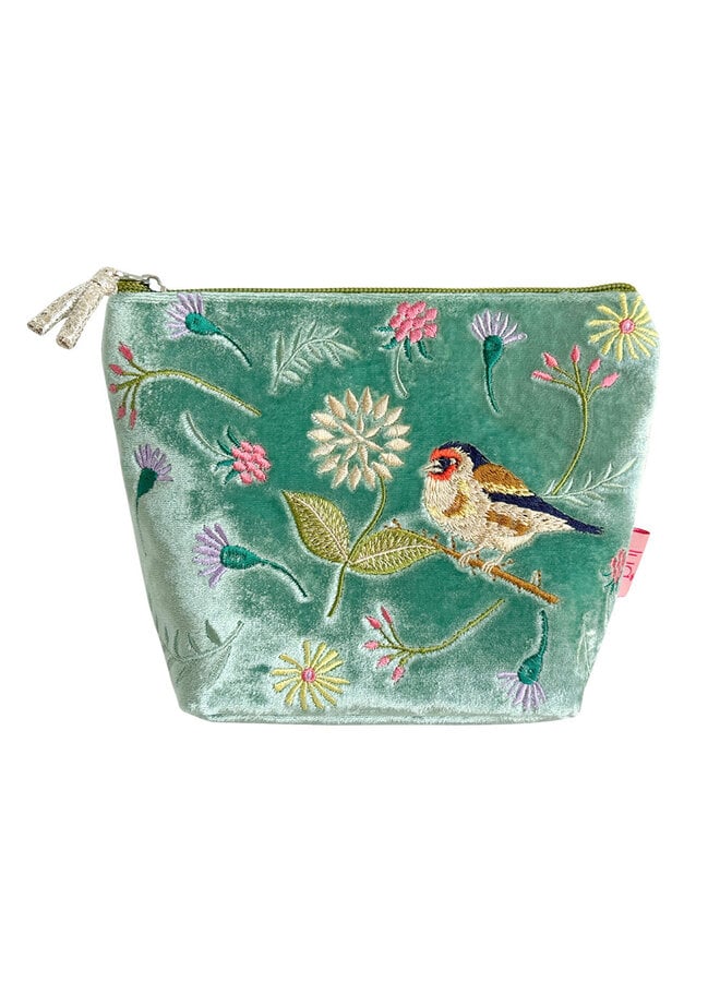 Goldfinch  Embroidered  Cosmetic Pouch  Aqua 215