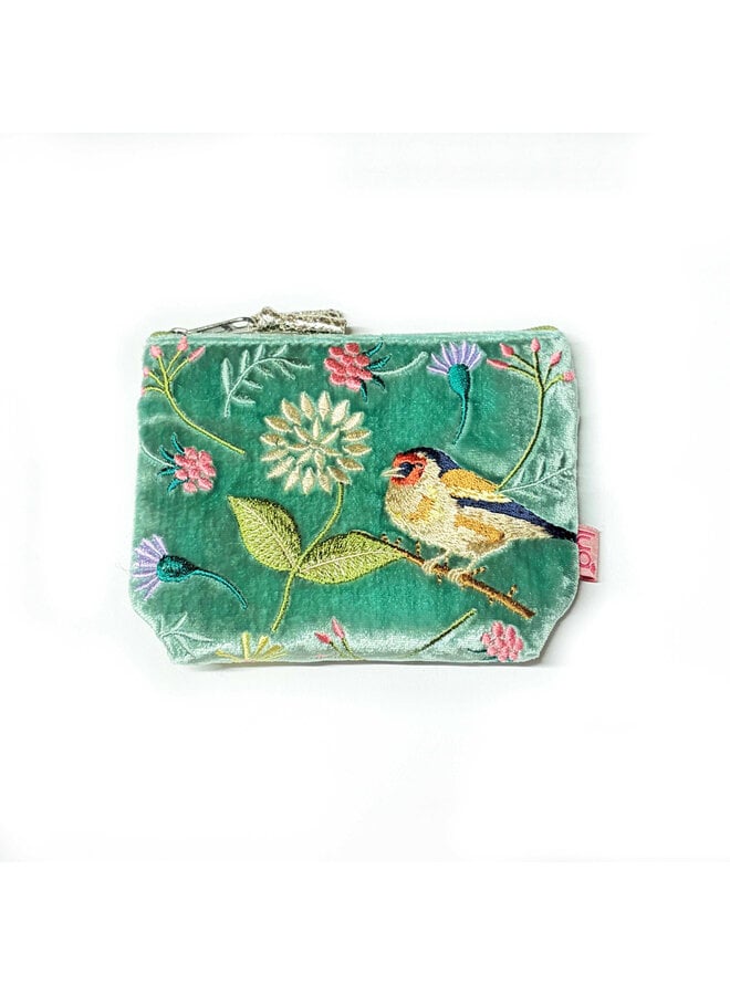 Goldfinch Embroidered Velvet Mini Purse Aqua 211