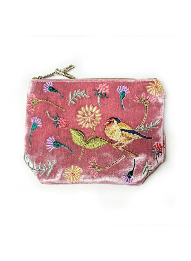 Goldfinch  Embroidered  Cosmetic Pouch  Dusty Pink 214
