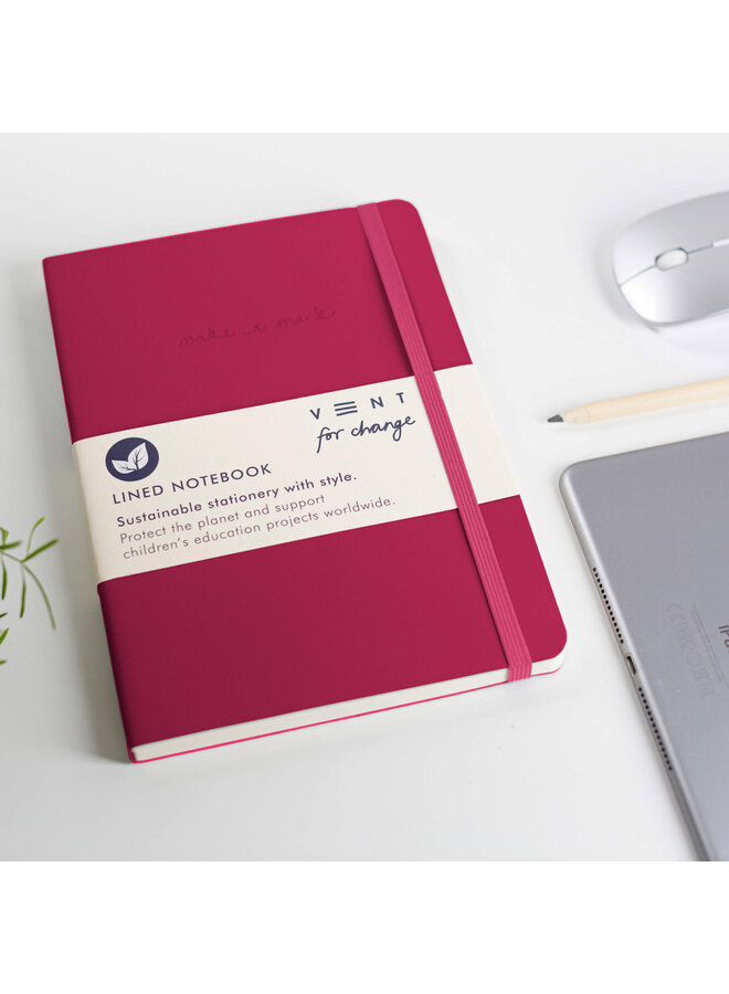 Raspberry Pink Make A Mark Recycled Leather A5 Notebook 25
