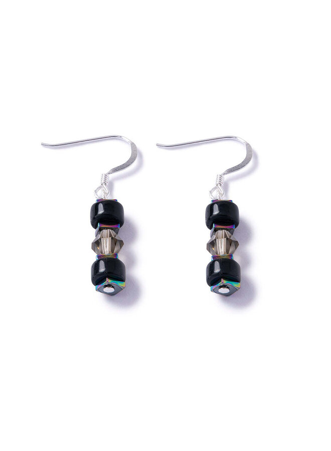 Jet Glass & Crystal Earrings Earrings