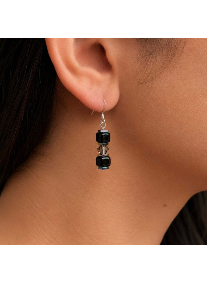 Jet Glass & Crystal Earrings Earrings
