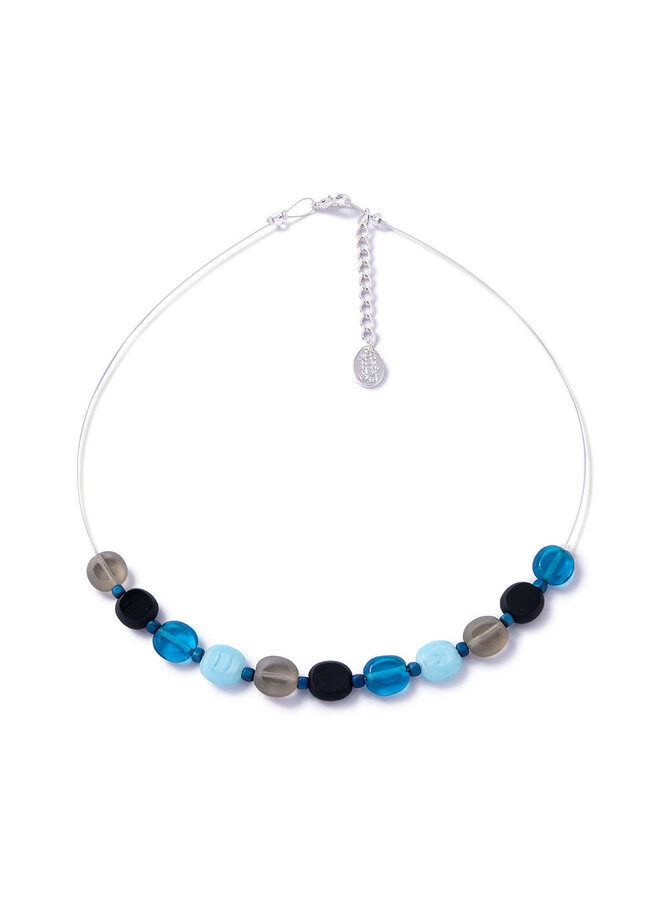 Blue Mix Glass Half Pennies Links Necklace