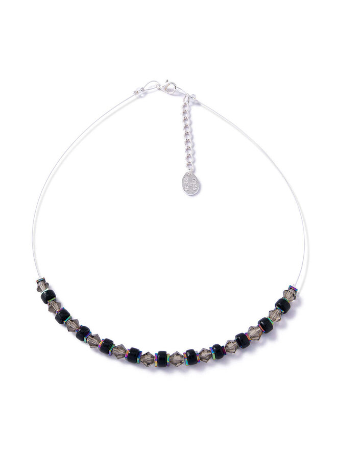 Jet Glass & Crystal Links Necklace
