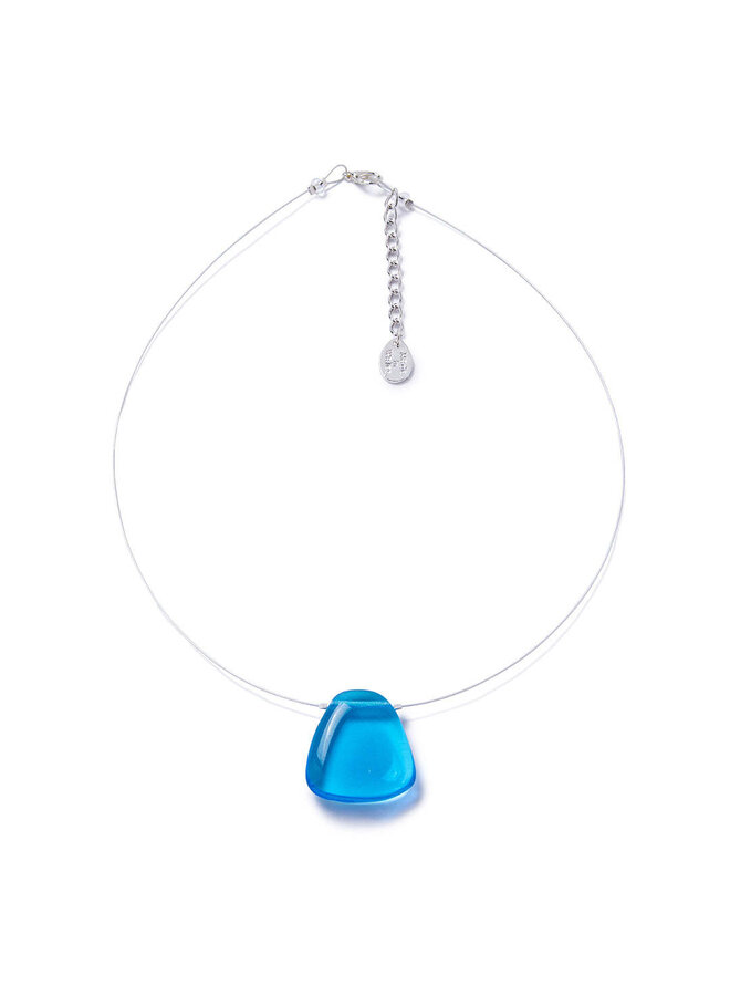 Collier pendentif en verre bleu azur