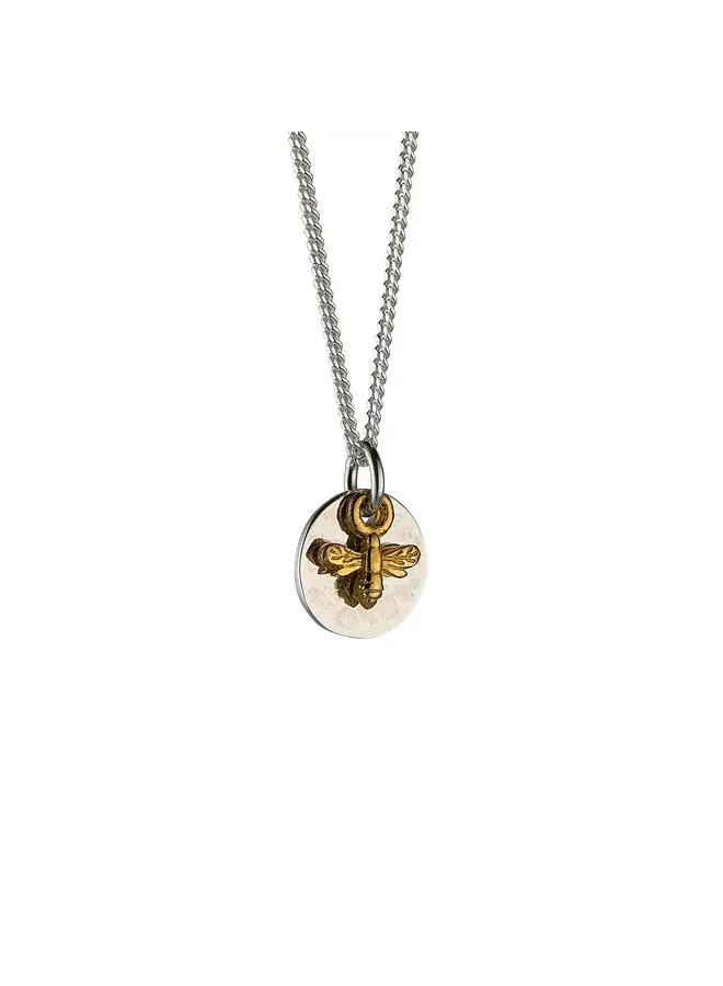 Gehämmertes silbernes Mini-Disc-Halsband mit goldener Biene 233