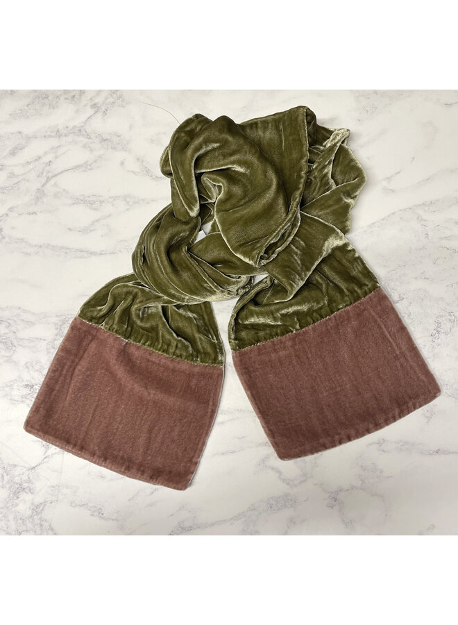 Two Tone Velvet Scarf - Willow and Mushroom 202
