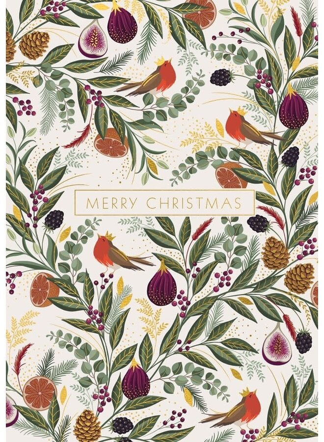 Robins and Figsl Xmas Card by Sara Miller