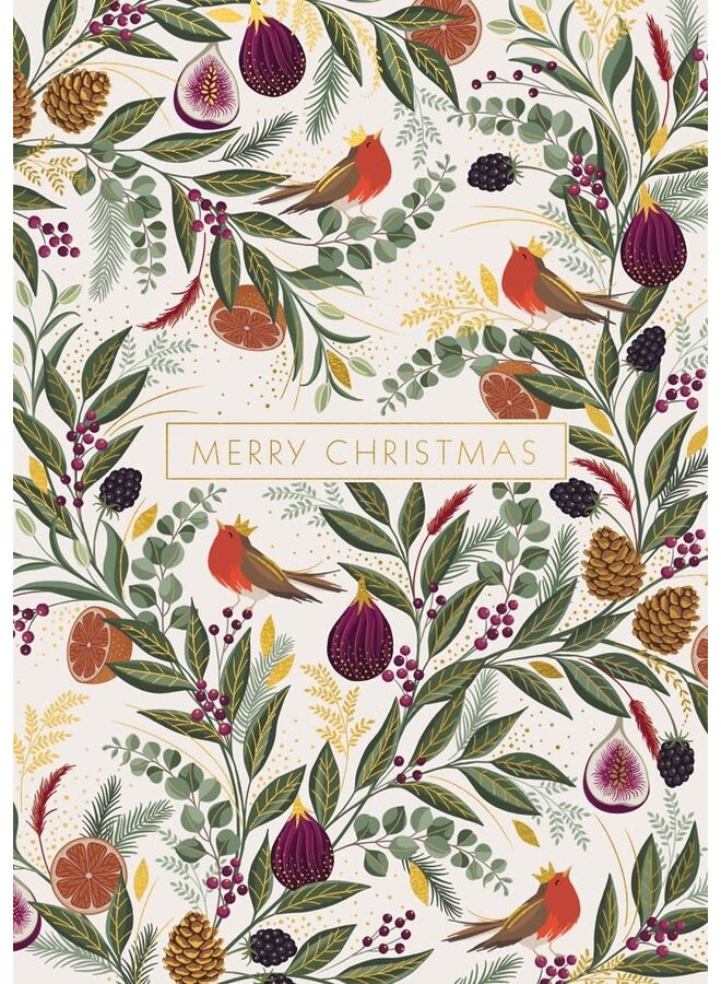 Robins and Figsl Xmas Card by Sara Miller