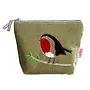 Robin on Branch   Embroidered  Velvet Cosmetic Purse 234