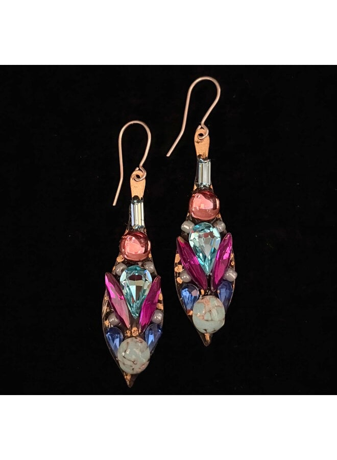 Boucles d'oreilles pendantes violettes et bleues, grandes, réf. 694