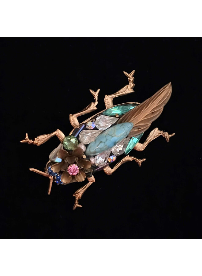 Beetle with Blue Eyes Large Brooch 715
