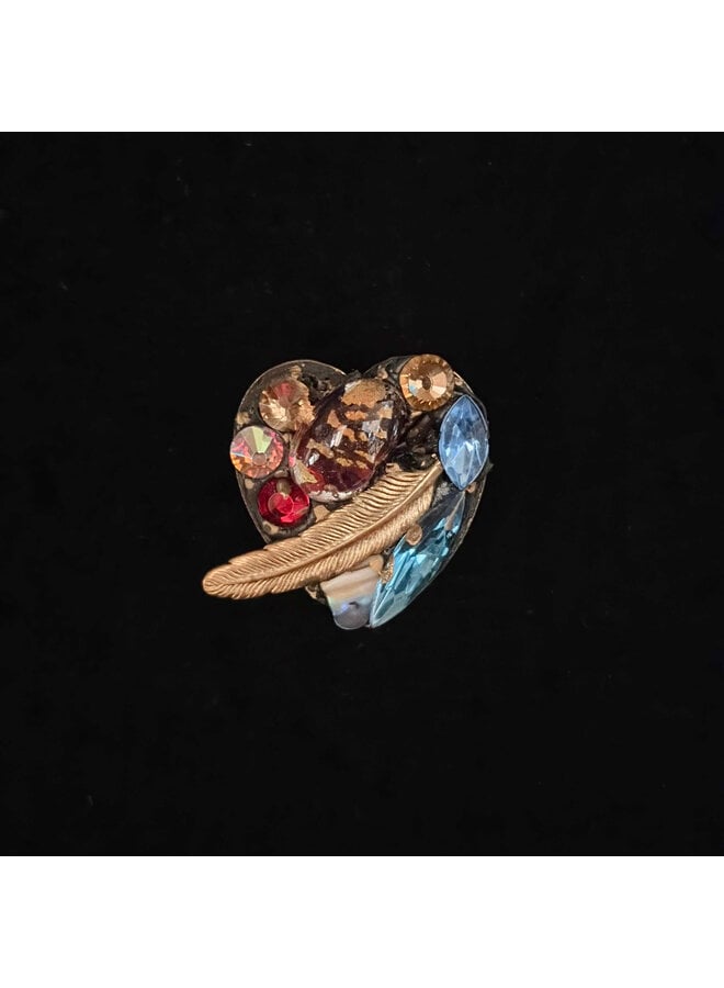 Copy of Heart with  Feather Tiny  Brooch 720