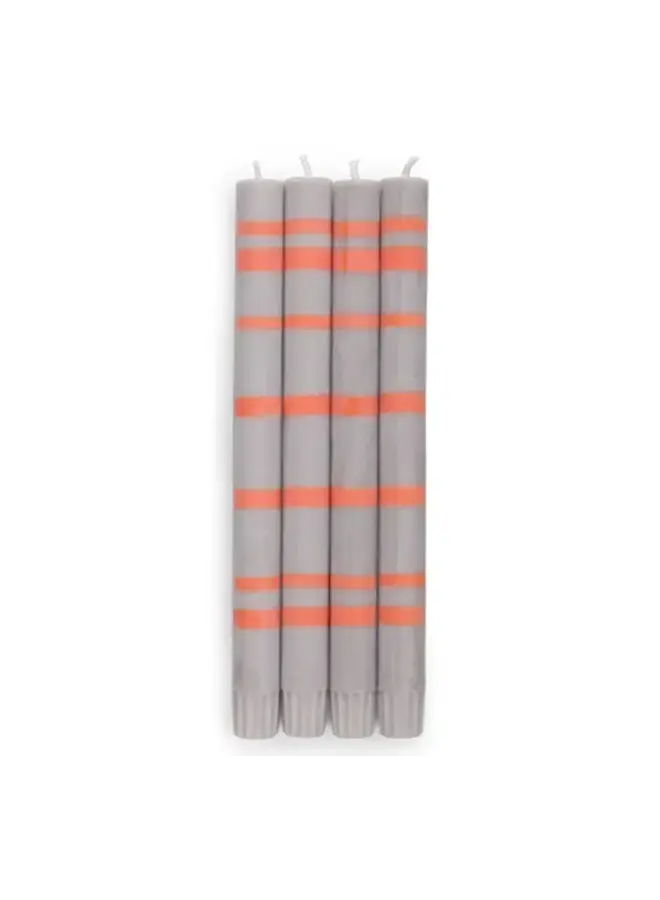 Stripped Festive Candles Willow Grey / Orange Flame