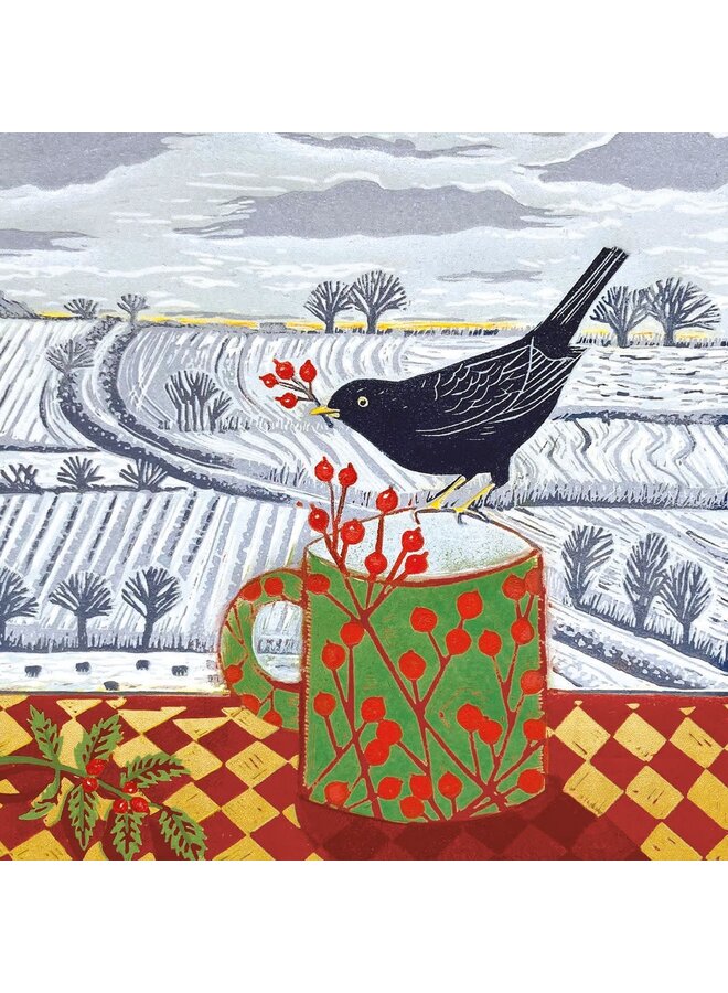 Blackbird and Berries  5  Christmas Cards Pack