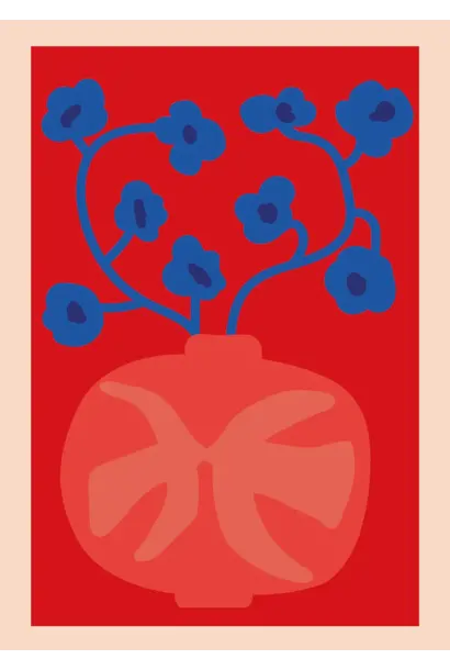 The Red Vase with oak frame 50x70cm