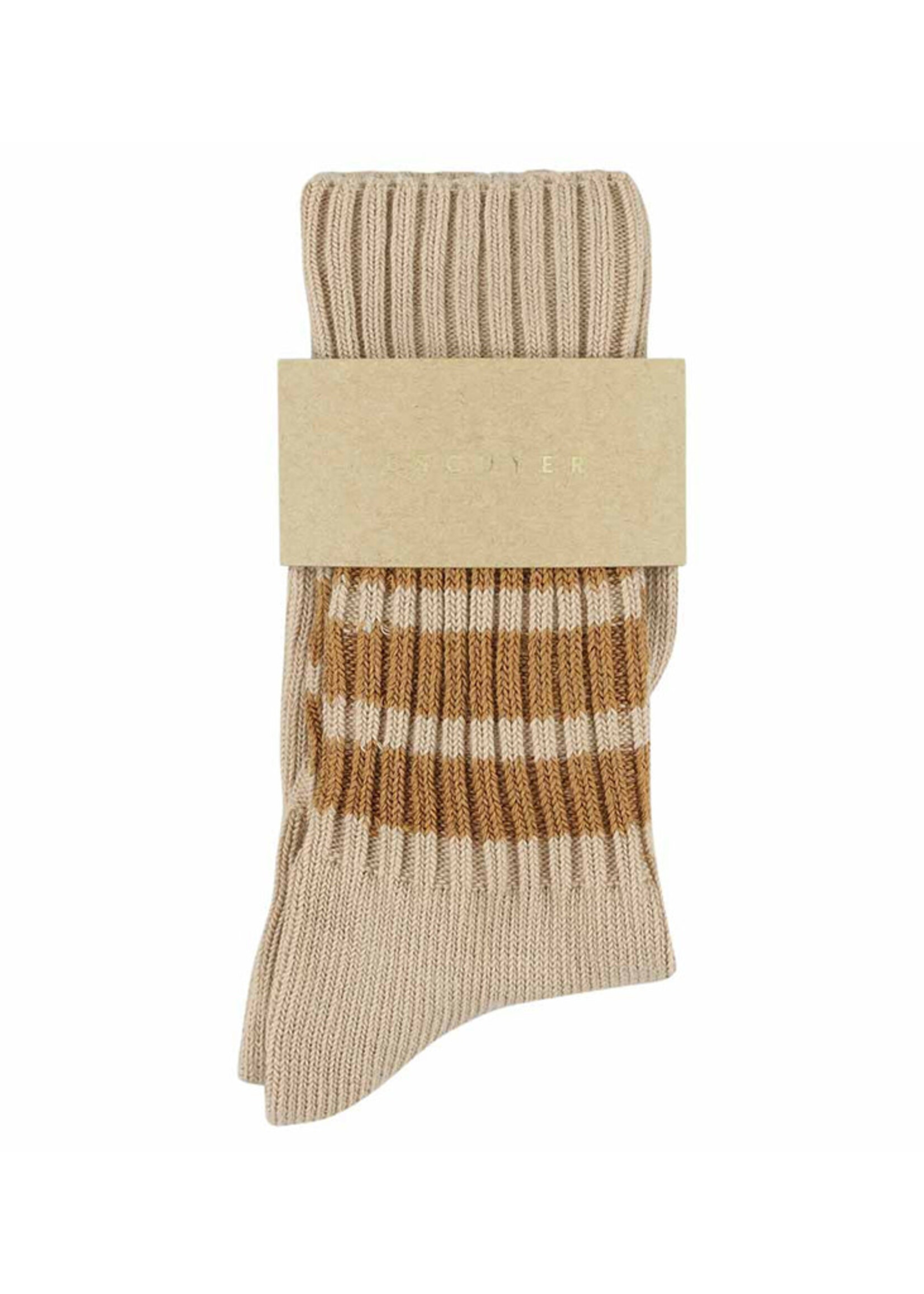 Escuyer Crew Stripes Socks - Pink / Brown