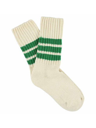 Escuyer Crew Stripes Socks - Ecru / Green