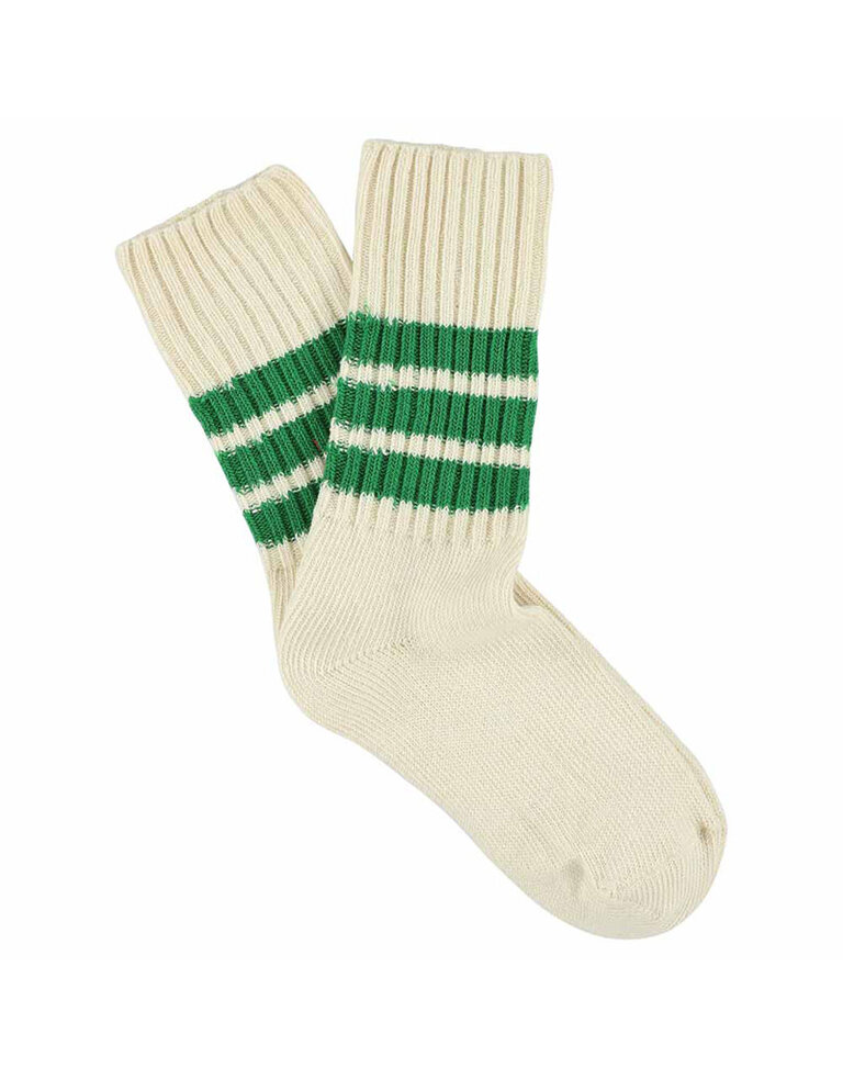 Escuyer Crew Stripes Socks - Ecru / Green