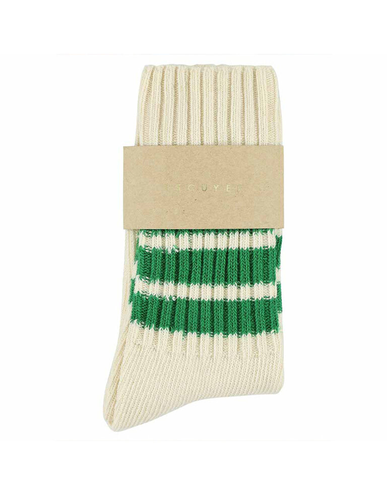 Escuyer Crew Stripes Socks - Ecru / Green