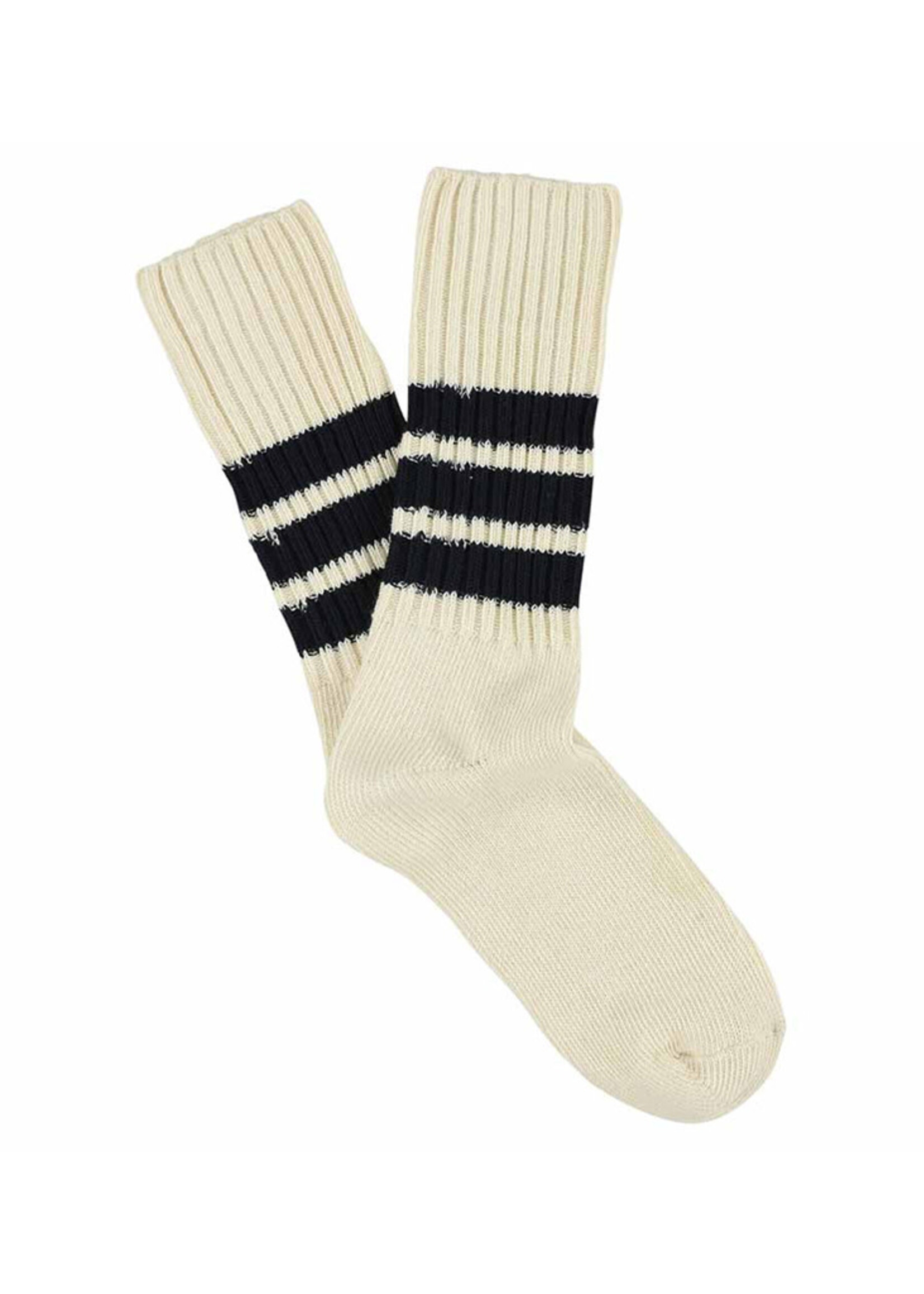 Escuyer Crew Stripes Socks - Ecru / Dark Blue