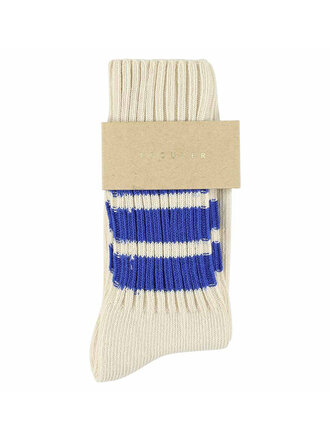 Escuyer Crew Stripes Socks - Ecru / Bright Blue