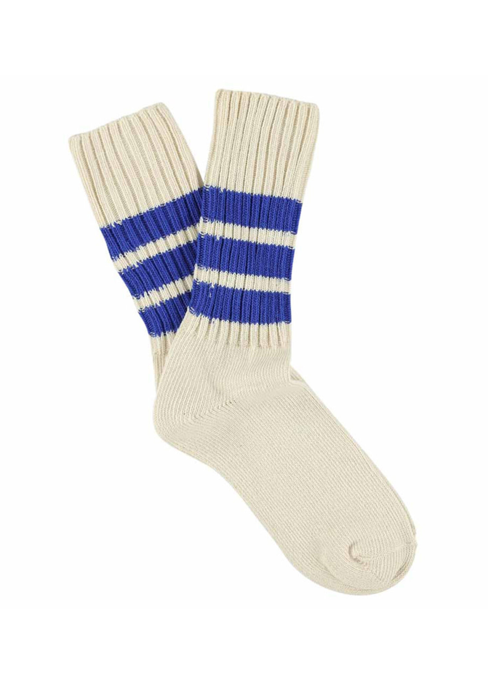 Escuyer Crew Stripes Socks - Ecru / Bright Blue