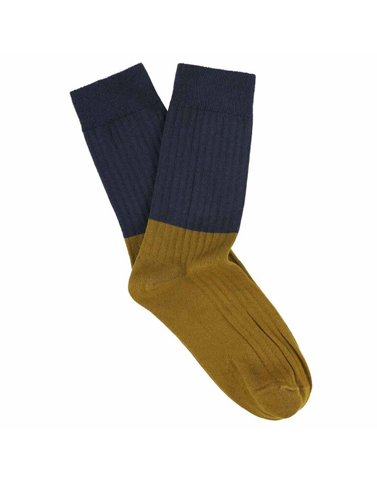 Escuyer Colour Block Socks Navy / Cumin