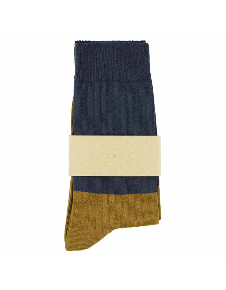 Escuyer Colour Block Socks Navy / Cumin