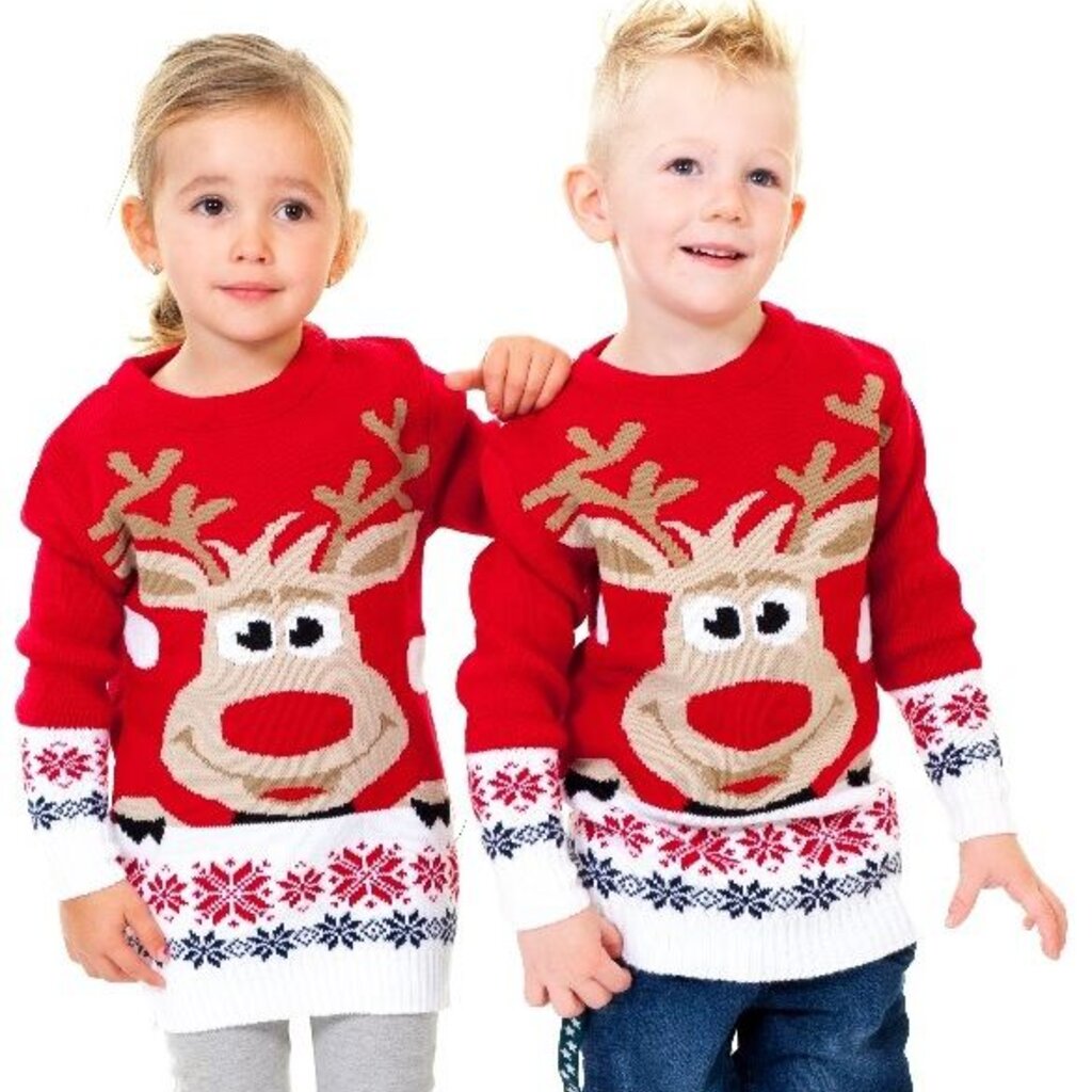 Weihnachtspulli Rudolph Rot Kinder - Jungen und Mädchen