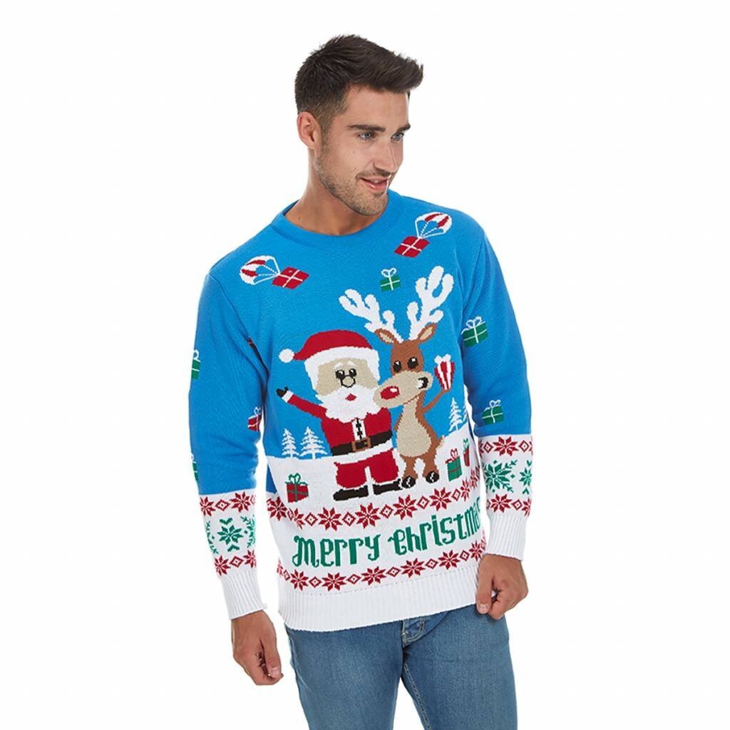 Weihnachtspulli Rudolph und Santa Claus Geschenken