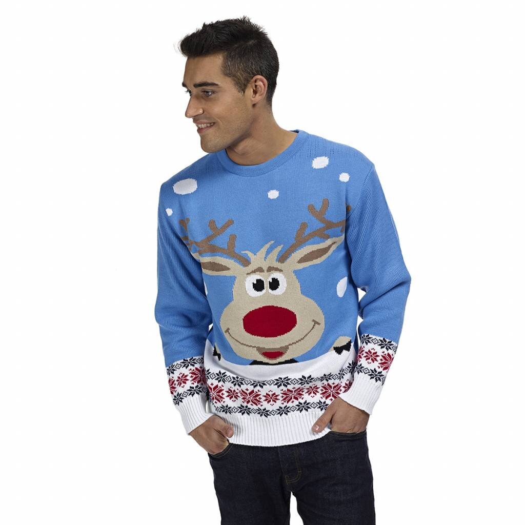 Blauer Rudolph Weihnachtspullover  für Herren