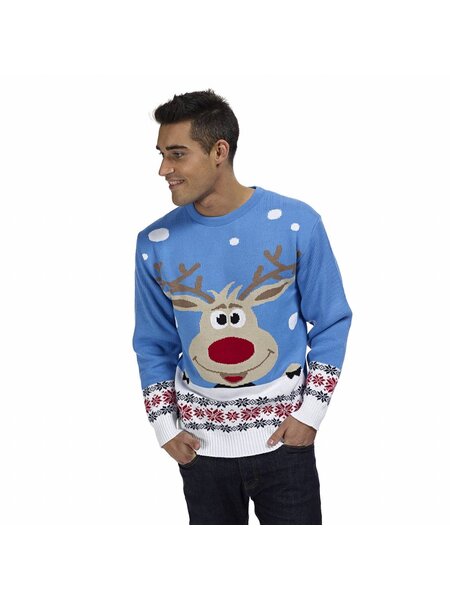 Blauer Rudolph Weihnachtspullover  für Herren