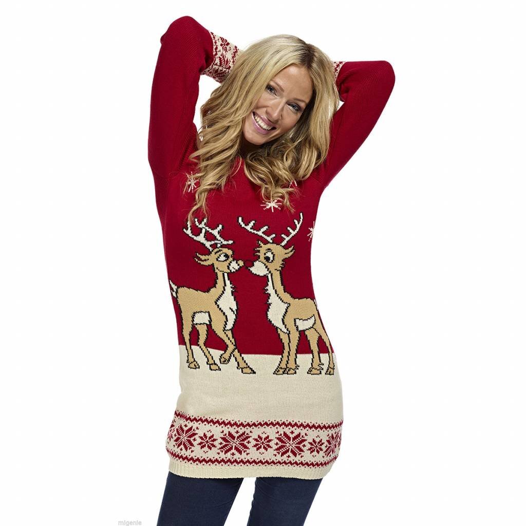 Roter Weihnachtspullover - Rentier - Damen