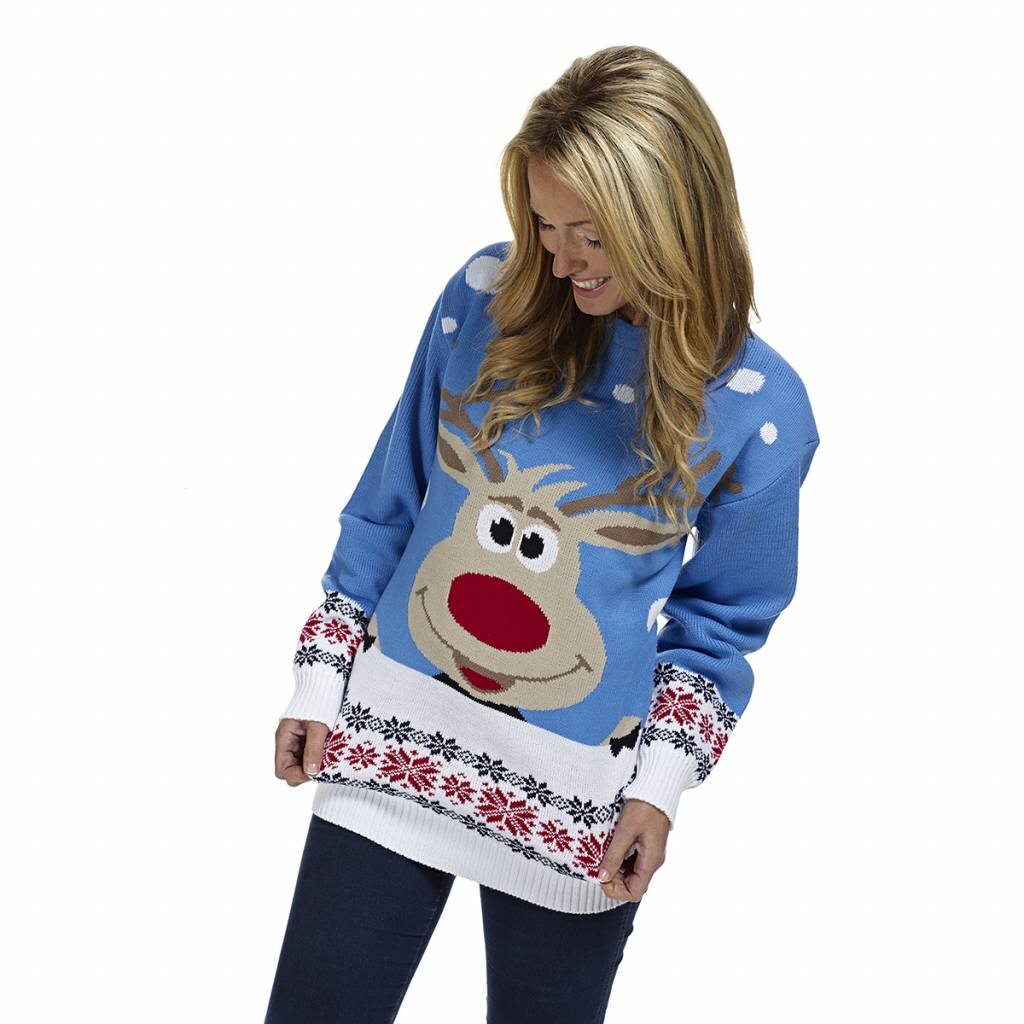 Weihnachtspulli Rudolph Rentier Blau