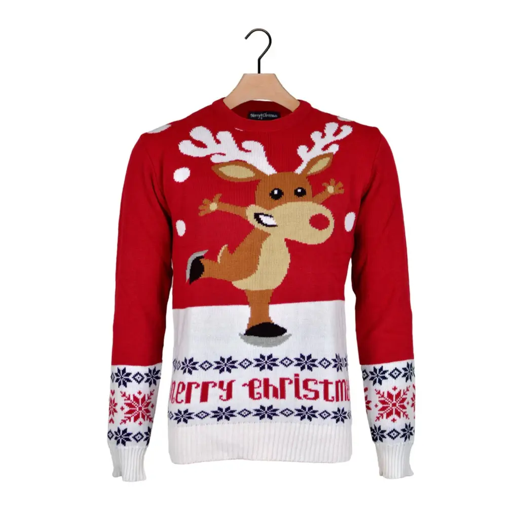 Weihnachtspullover Rudolph On Ice Rot Damen