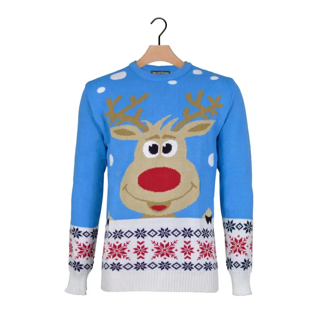 Blauer Rudolph Weihnachtspullover  für Herren