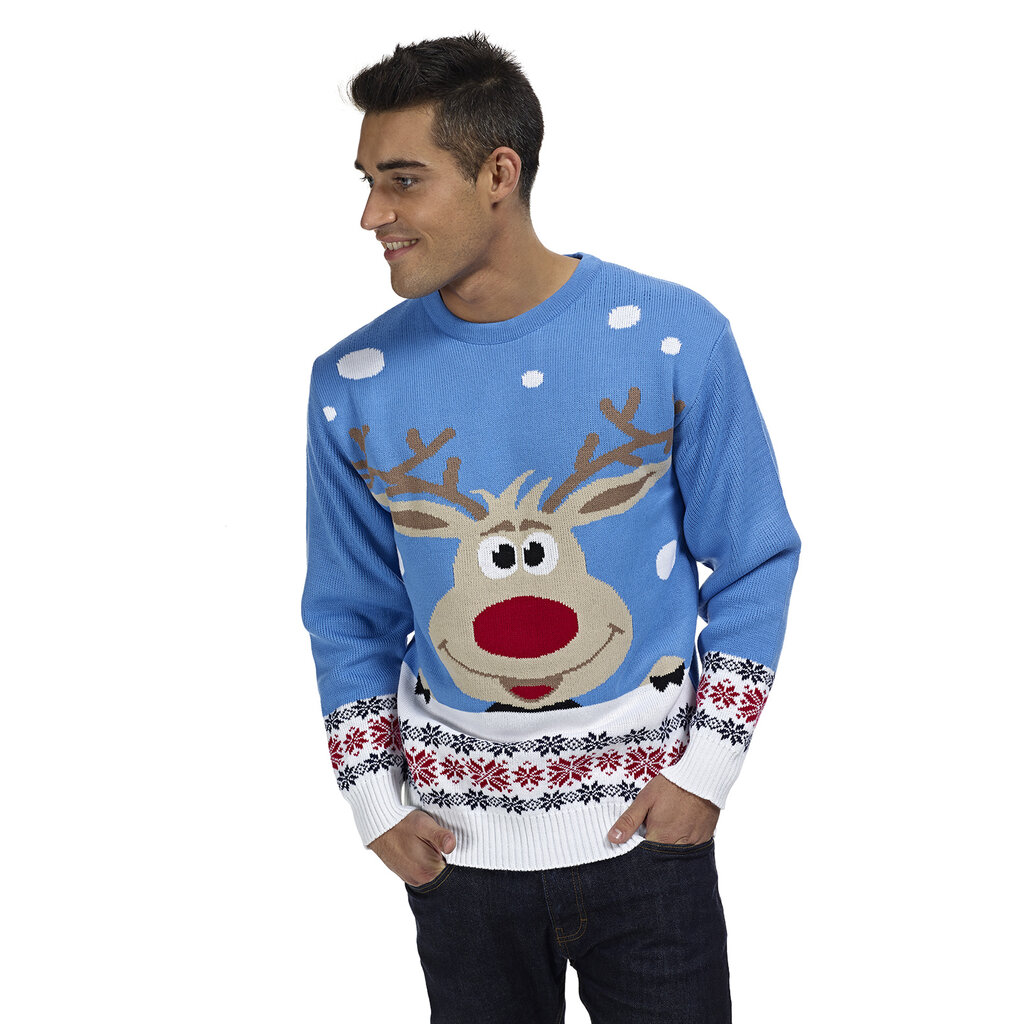 Blauer Rudolph Weihnachtspullover  für Herren