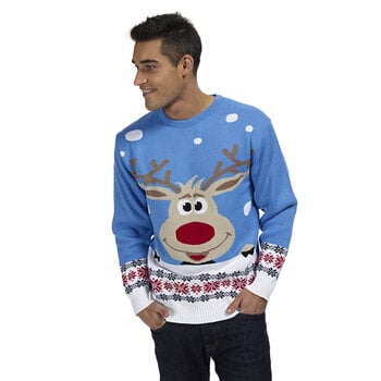 Blauer Rudolph Weihnachtspullover  für Herren