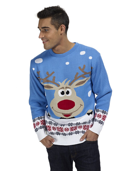 Blauer Rudolph Weihnachtspullover  für Herren