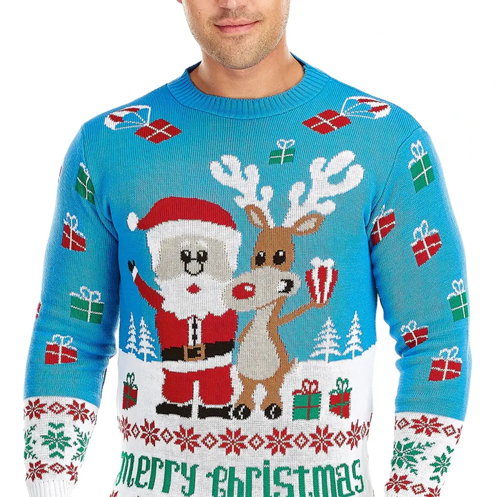 Weihnachtspulli Rudolph und Santa Claus Geschenken