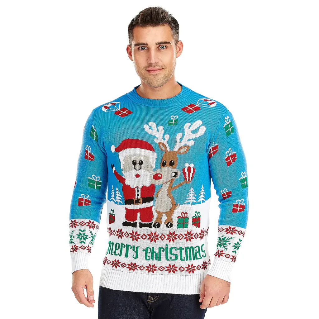 Weihnachtspulli Rudolph und Santa Claus Geschenken