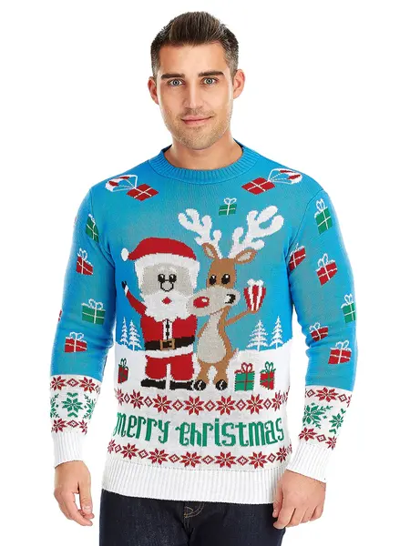 Weihnachtspulli Rudolph und Santa Claus Geschenken