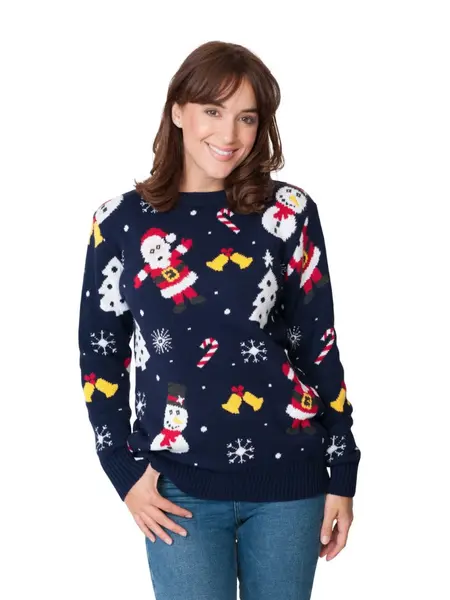 Dunkelblauer Weihnachtspullover | Damen