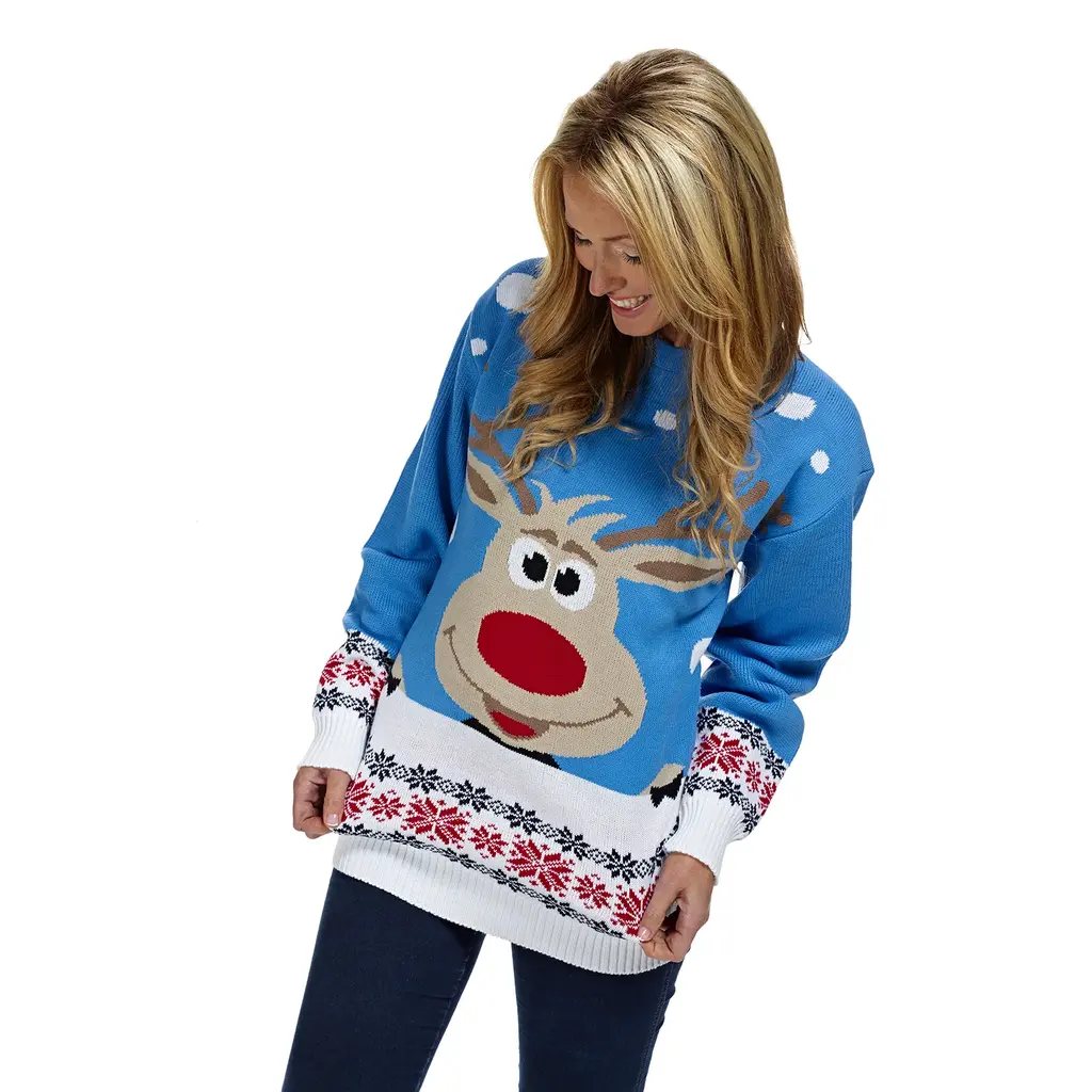 Weihnachtspulli Rudolph Rentier Blau