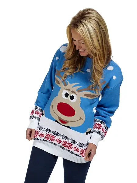 Weihnachtspulli Rudolph Blau