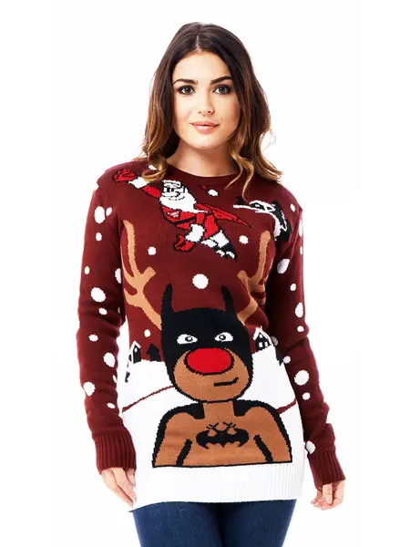 Rentier Batman Weihnachtspullover für Damen