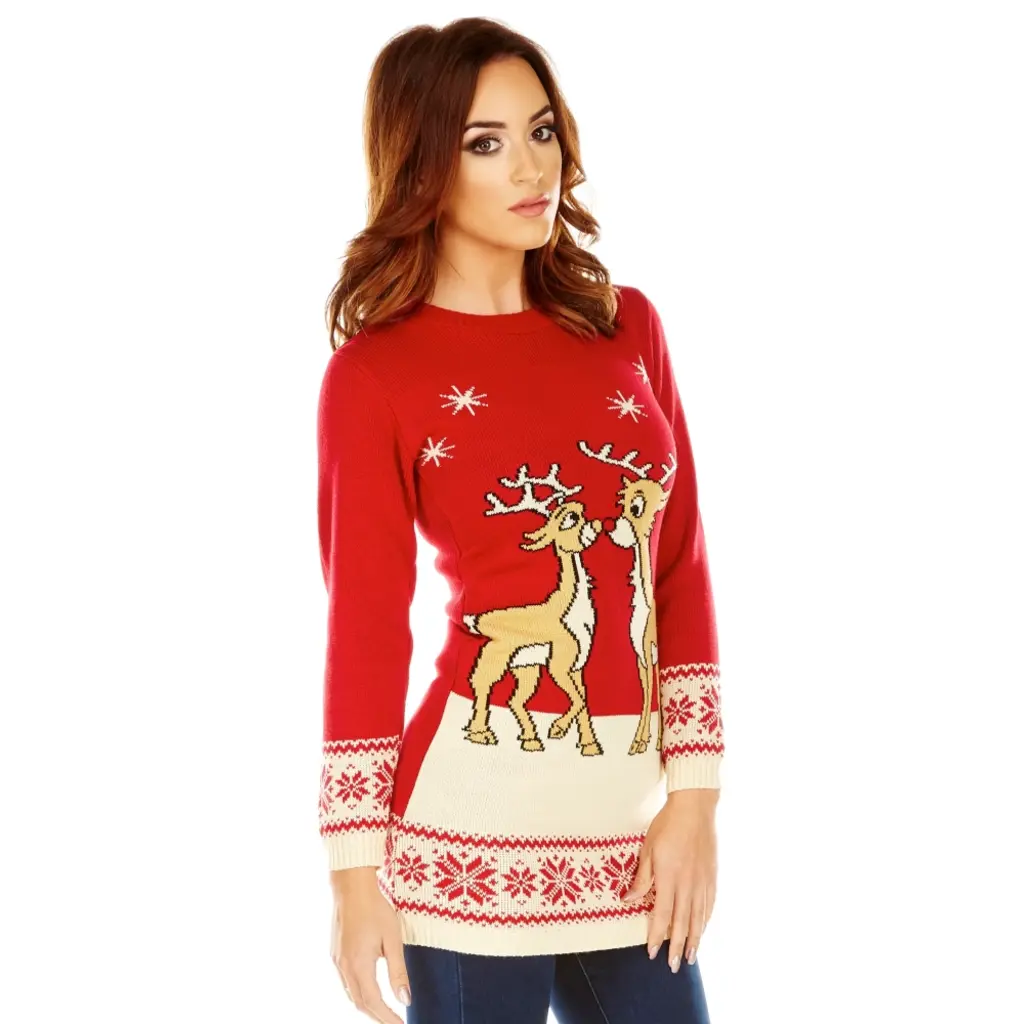 Roter Weihnachtspullover - Rentier - Damen